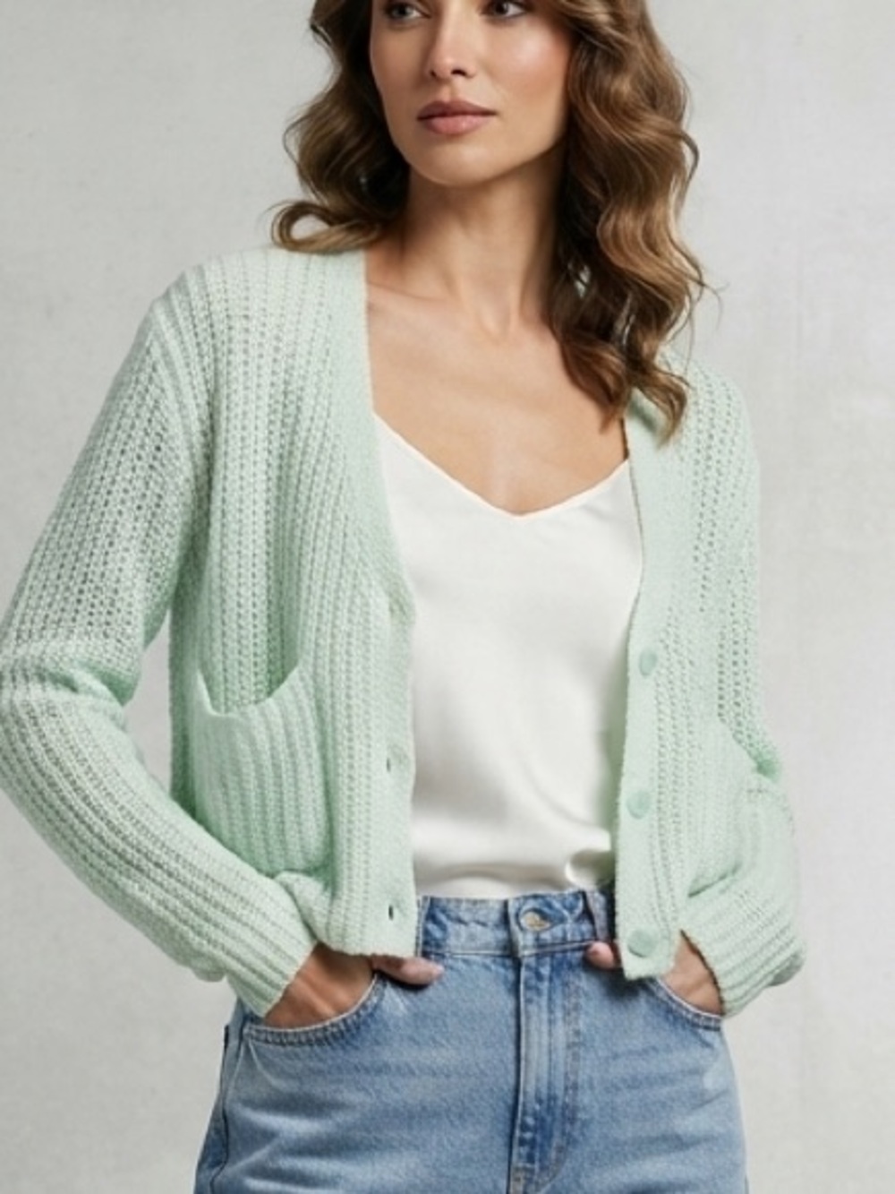 moon & madison Mint Green Knit Button-Front Cardigan